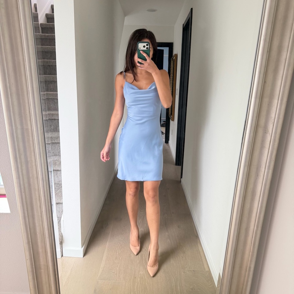 Urban Outfitters Mallory Cowl Neck Elegant Blue Slip Dress‎ XS